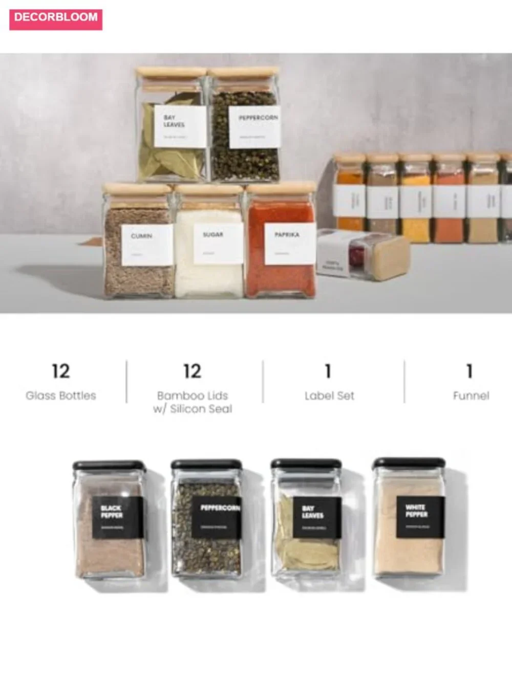 Airtight Glass Canisters with Bamboo Lids, Set of 12, 4oz Storage Jars